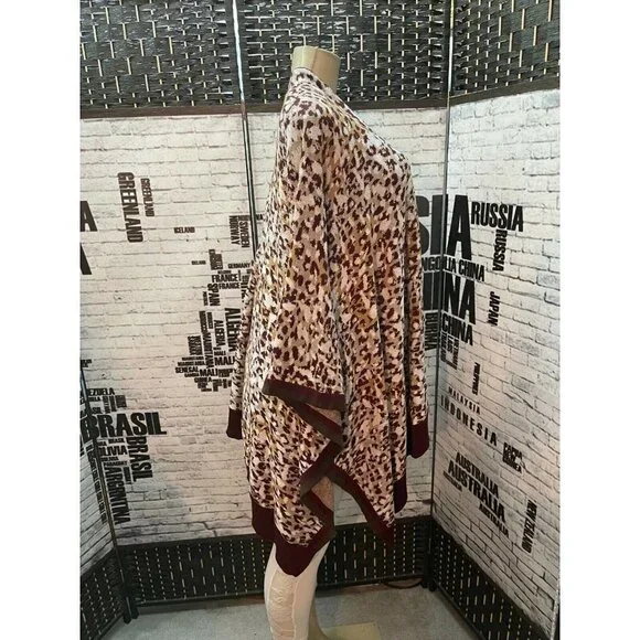 Jessica London 26-32 Brown Animal Print Asymmetrical Half Sleeve Sweater Wrap
